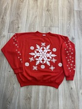 Vintage Red Christmas White Snowflakes 3D Puffprint Crewneck Sweatshirt Medium