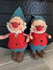 Vtg Dakin Dream Dolls Elf Set Of 2 Red Nose Grandpa Felt Fuzzy Beard 1960s Japan