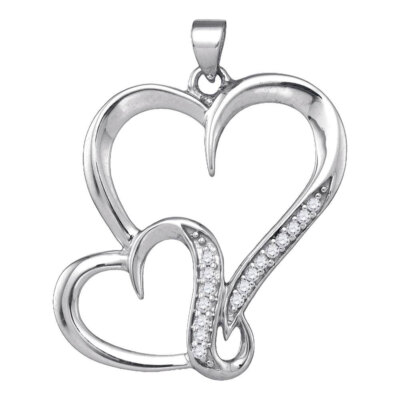 L U DIAMONDS Silver Diamond Double Heart Fine Pendant 1/10 CT