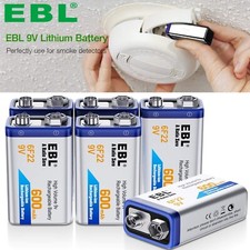 EBL 6x 9V Li-ion Batteries 600mAh Rechargeable Batteries Lithium-ion 9V Battery