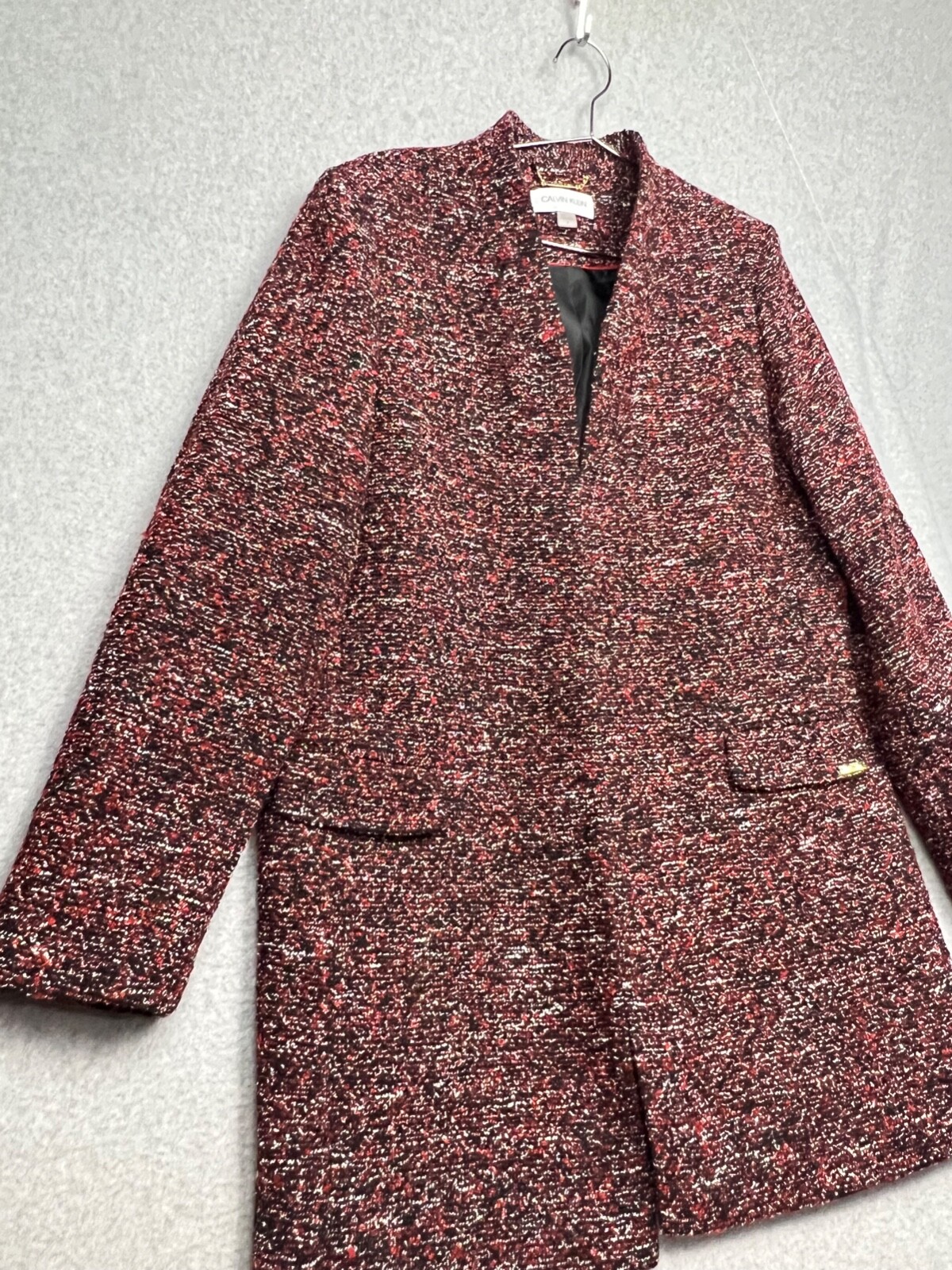 70s Calvin Klein Tweed Long Coat Jacket Womens Plus 16W Marble Winter Classy * thumbnail 2