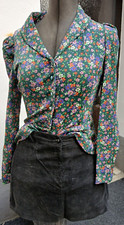 True Vintage 70s Blazer Jacket Flower Design Puff Sleeve Sz 36/38 Color Intense -B29