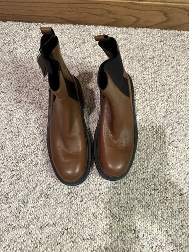 £129 Brand new Zara track sole ankle boots elastic chunky 100% leather brown - Imagen 3 de 6