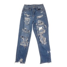American Eagle Outfitters Mom Blue Jeans Womens 00 Short Destroyed