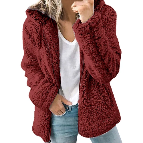 Womens Winter Teddy Bear Fluffy Coat Zip Up Cardigan Fleece Hoody Jacket Outwear - Afbeelding 19 van 34