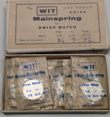 Box of 12 NOS WIT Mainsprings For Swiss Watches 2-1/2 x 9 x 9-1/2  115x.13x24.13