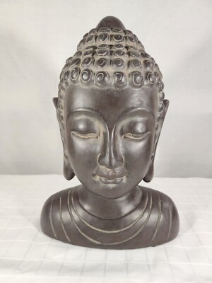 VINTAGE 13'' BUDDAH HEAD STATUE  HD DESIGNS - BLACK/GREY RESIN