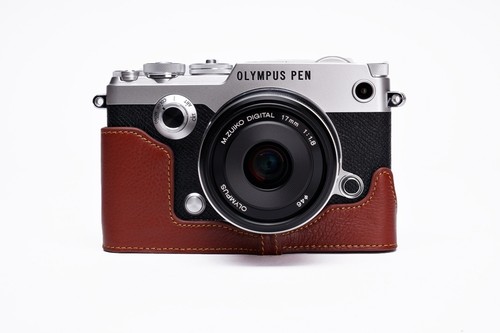Genuine Real Leather Half Camera Case Bag Cover for Olympus PEN-F PEN F Open - Picture 3 of 8