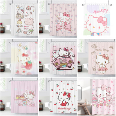 3D Hello Kitty Printed Shower Curtain Waterproof Bathroom Curtain With 12 Hooks