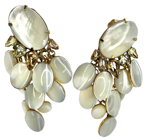 IRADJ Moini Earrings Mother of Pearl Grapes Citrine Topaz Gems Clip gyuhj - Picture 2 of 24