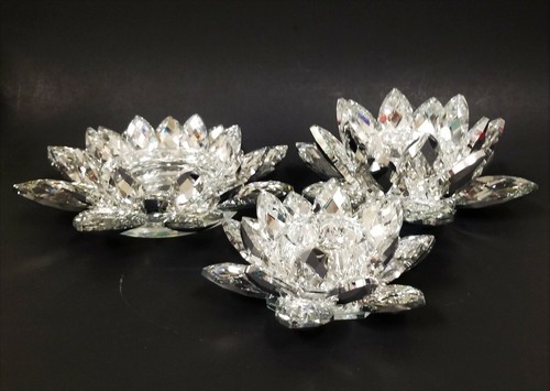 CRYSTAL GLASS MIRROR SILVER LOTUS FLOWER SHAPED TEALIGHT,PILLAR CANDLE HOLDER - 第 4/12 張圖片