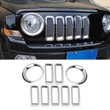 Chrome Headlight Front Grill Grille Inserts Cover Trim For Jeep Patriot 2011-16
