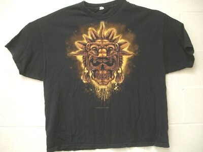Golden Lion Headdress Skull 2009 Deep Blue Graphix Aztec Roots T Shirt 3XL Black