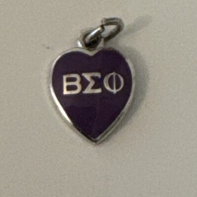 1980 Beta Sigma Phi Sorority Purple Enameled Heart Shaped Tiny Charm 1/2 