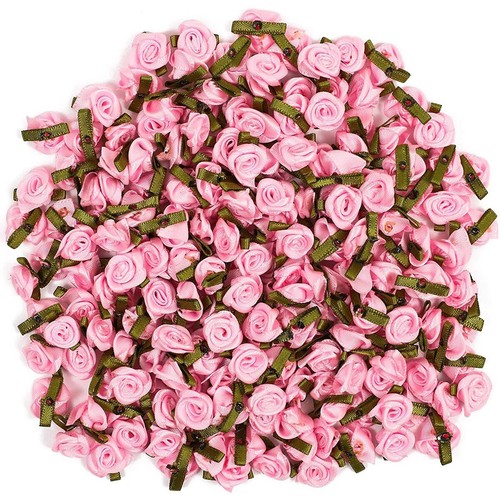Mini Pequeña Cinta de Satén Rosa Brotes Flores con Hojas Verdes APLICACIÓN ARTESANÍA - Imagen 121 de 132