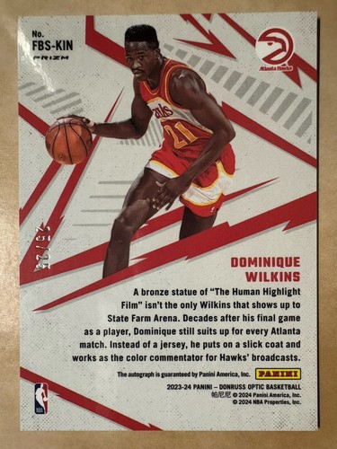 2023-24 Panini Donruss Optic Dominique Wilkins Fast Break Signatures Rosa 25/25 - Imagen 2 de 2