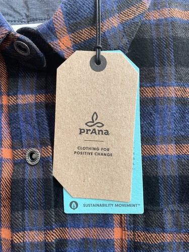 NWT Prana Flannel Snap Button Down Shirt Size L Navy Orange Western Cowboy Rodeo - Picture 10 of 11