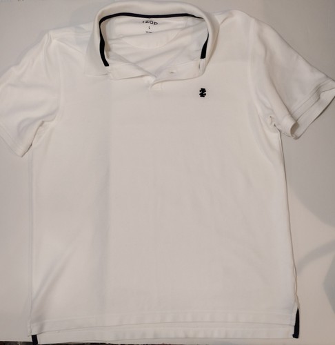 Izod Herren Shirt Golf Polo LG Weiß Kurzarm Navy Logo auf der rechten Seite IZ - Bild 1 von 5
