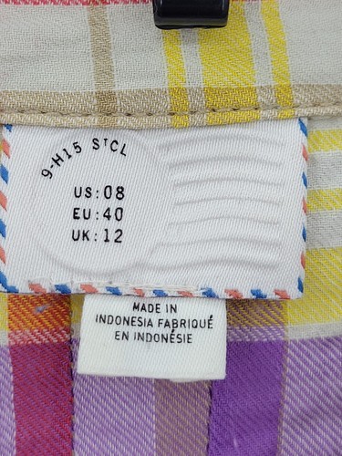 Postmark Anthropologie Top Damen 8 lila rot hellbraun kariert Knopfleiste Riegelärmel - Bild 3 von 7