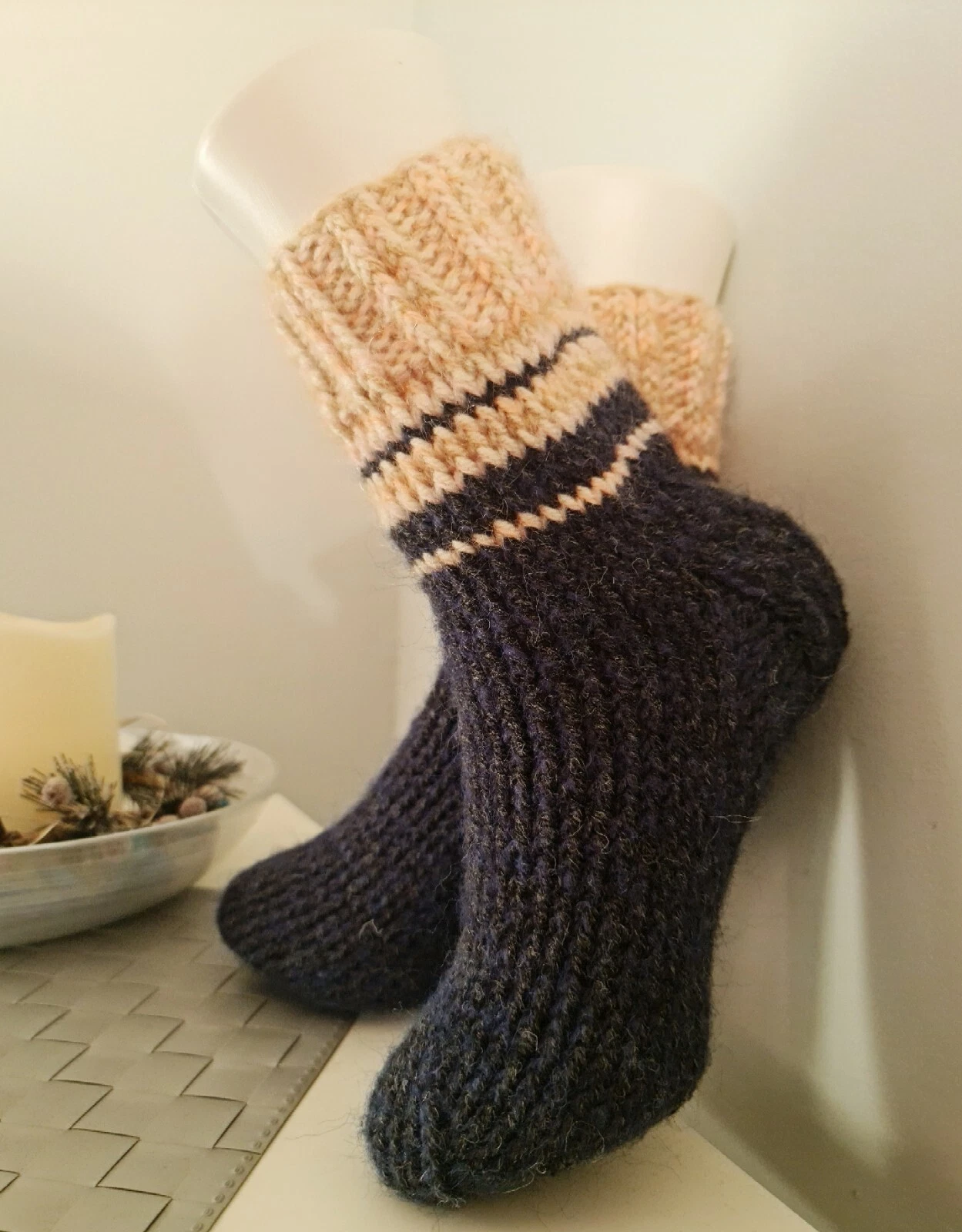 Hand knitted Warm Chunky Alpaca Wool Mohair 5-6UK size winter bed socks slippers