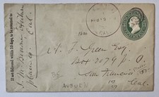1880 AUBURN CALIFORNIA COVER TO SAN FRANCISCO A.T. GREEN PURPLE & BLUE CANCELS