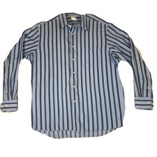 Lacoste Mens Button Down Dress Shirt Blue Striped Sz 44 Mint Condition