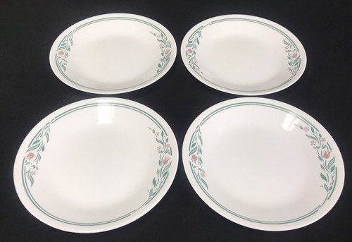 4er Set Corelle Geschirr "Rosemarie" 6,25" Brotteller Tulpen grün UNBENUTZT  - Bild 5 von 7