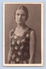 Wistful Woman in 1920's Style Sleeveless Floral Print Dress RPPC Posted
