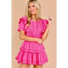 Loveshackfancy Natasha Watermelon Ice Pink Ruffle Lace Cotton Mini Dress GUC XL