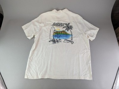 Tommy Bahama Mens XL Camp Isle Be There Button Up Hawaii 100% Silk Shirt Beige