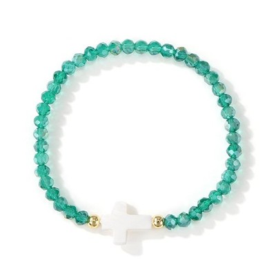 Dainty White Cross Natural Gemstone Beaded Stretch Bracelet for Women,Handm - 04