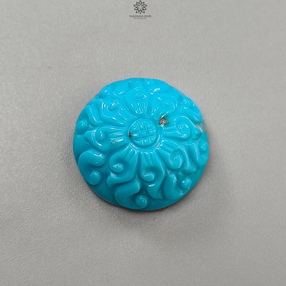 25.70cts Natural Blue Turquoise Gemstone Hand Carved Oval 22mm 1pc - Image 2 of 4