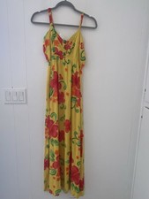 VTG Aloha Fashion Hawaiian Dress Yellow Hibiscus Rayon Smocked OS NWT