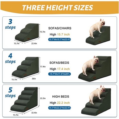 Compact 4-Step Pet Stairs for Small Dogs, Green