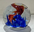 Vintage Murano Style Aquarium Art Glass Paperweight Angelfish Blue Coral 3”