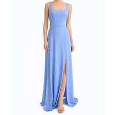 Lulus Blue Square Neck Maxi Dress Side Slit Bridesmaid Formal Wedding Guest M
