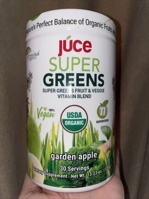 JUCE Super Greens, NEW! Sealed, Garden Apple, 30 Servings, Terra Kai Organics