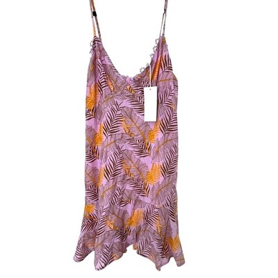 New Lush Lacy Trim Lavender Floral Womens Dress L Lightweight Mini