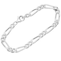 Armband 925 Sterling Silber 19Cm Figaro Panzerkette Diamantiert Unisex Armkette