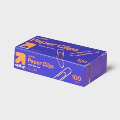 100ct Jumbo Paper Clips Silver Office Supplies, 1.75" Height, 100 Pack ...