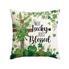 St Patricks Day Clover Not Lucky Just Blessed Throw Pillow Cover, 18 x 18 Inch S