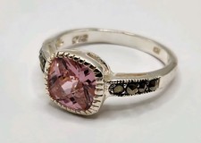 Size 9 Sterling Silver Ring Pink Cushion Shape Stone Silver Accents FREE SHIP