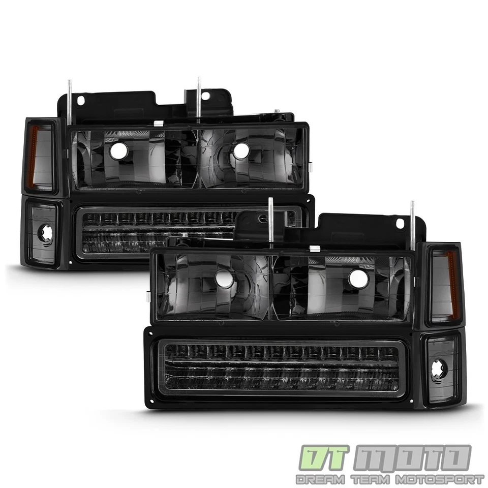 Faros ahumados Chevy C/K Silverado Tahoe Suburban 1994-98 + parachoques LED + esquina Foto 2 de 3