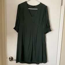 Quince Womens Washable Stretch Silk Puff Sleeve Mini Dress Forest Green L