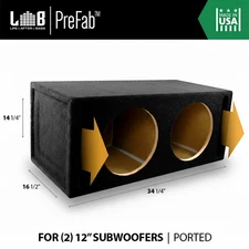 2.4 ft^3 Vented Dual 12” Car Speaker Subwoofer MDF Enclosure Box w/ Black Carpet