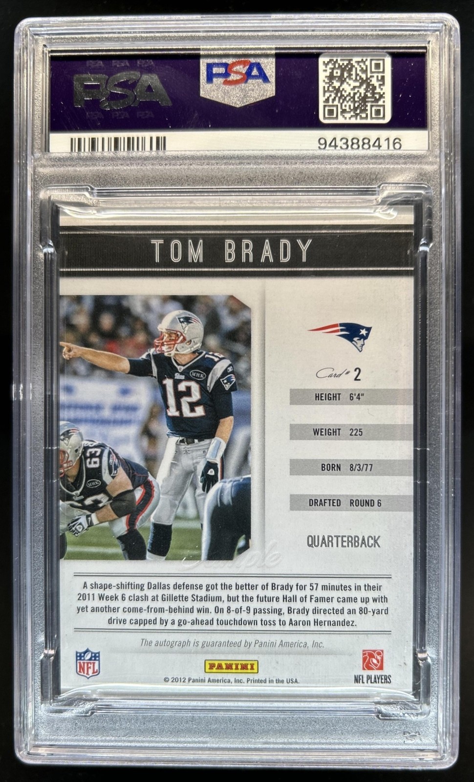 2011 Playbook Tom Brady TB12 Sample Auto Autograph #2 PSA Authentic 10 view 2