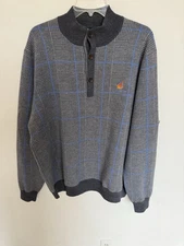 Fairway & Greene Italian Merino Wool Gray Blue Plaid Pullover Golf Sweater XL
