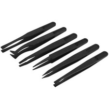 6PCS Tweezer Set Plastic Static Tool Kit Size 1/2/3/5/6/8 each (Black) L7B7