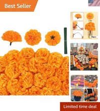 80 Pcs Artificial Marigold Flowers, 2 Inch Silk Marigolds Bulk with Stems, Orang