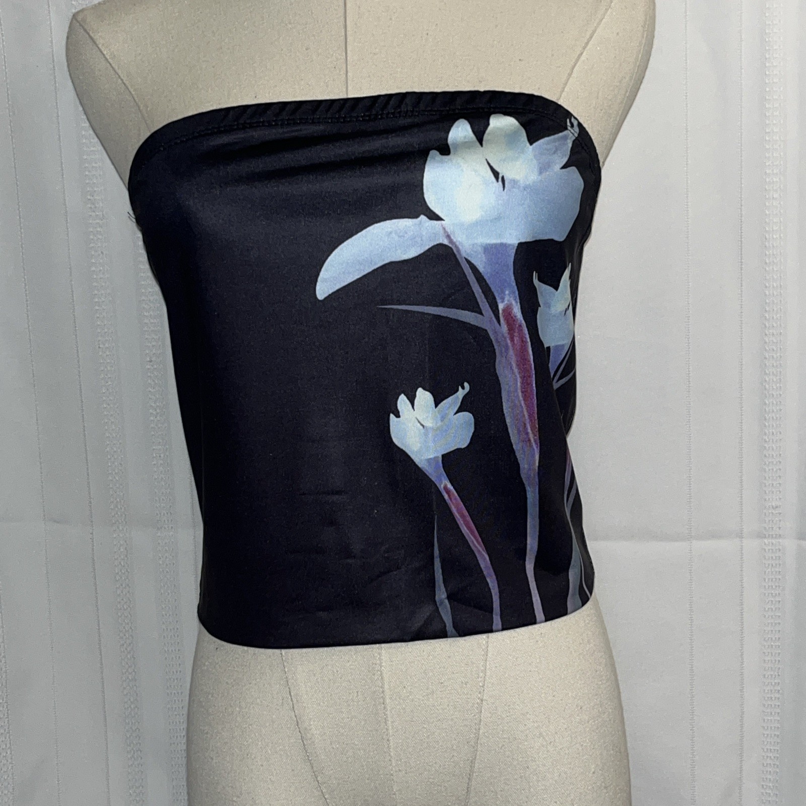 Psychedelic Black-Purple/Blue Floral Tube Top ,Size Large  Lined In Front